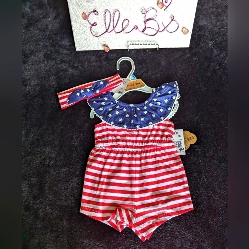 Baby American Flag Onesie with Headband 6 M